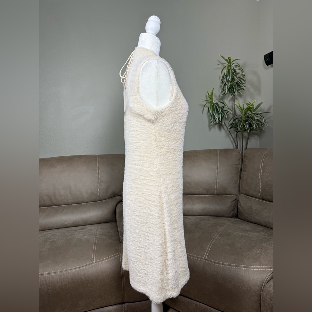 NWT Express Cream Faux Fur Mini Dress Sz Large - Picture 3 of 16
